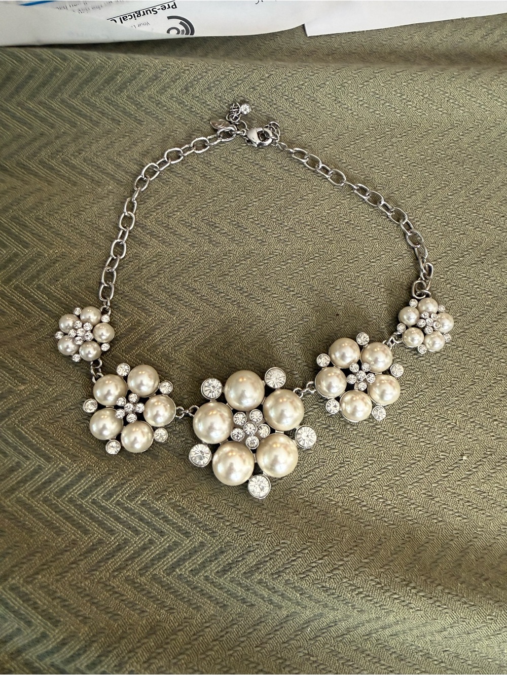 Classic Pearl Cluster Statement Necklace - White Pearls with Silver Accents